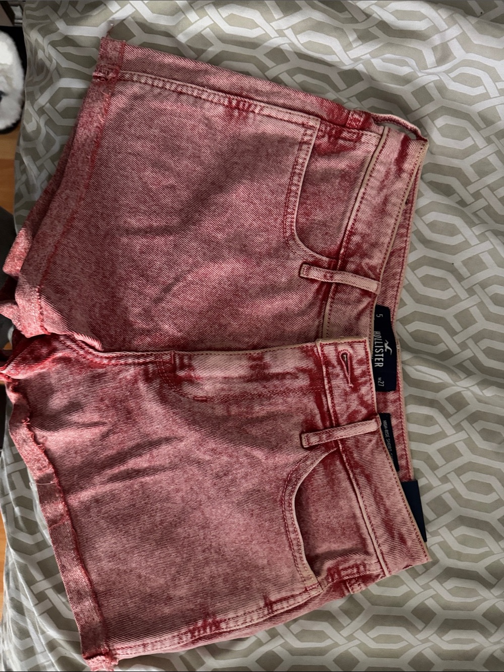 Hollister Pink-Red Acid Wash Denim Shorts